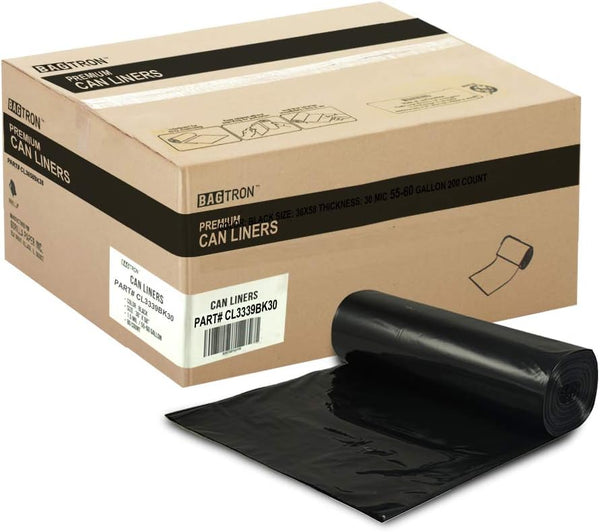 33 Gallon Trash Bags | 30 Micron Heavy Duty Pure LDPE | 100 Count | 33" x 39" Large | Black