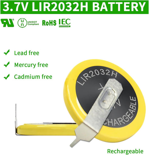 EEMB 5PCS LIR2032H 70mah 3.7V Rechargeable Lithium-ion Coin Button Cell Batteries with Solder Tabs