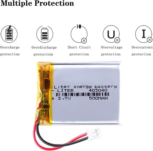 3.7V 500mAh Lipo Battery Rechargeable Lithium Polymer 403040 with JST Connector