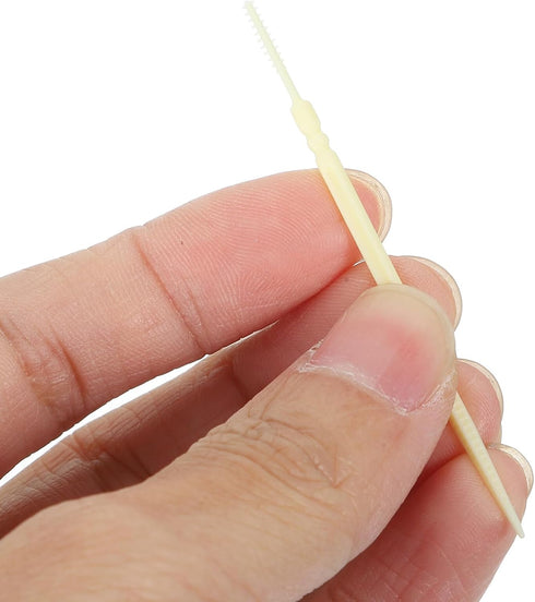 200pcs Double-head Toothpicks, Soft Plastic Oral Care Interdental Floss Cleaners, Light Yellow