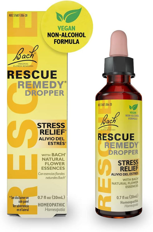 Bach RESCUE Remedy Dropper 20mL, Natural Stress Relief Homeopathic Flower Essence, Vegan Non-Habit Forming