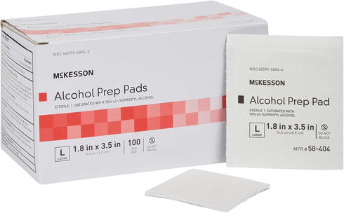 McKesson Alcohol Prep Pads, 70% Isopropyl, Pack of 100, Sterile Medical-Grade Wipes