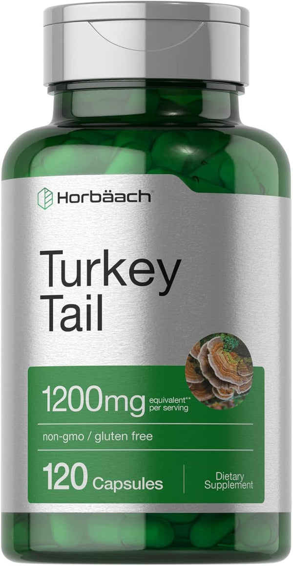 Horbaach Turkey Tail Mushroom Capsules, 1200mg, 120 Count, Non-GMO and Gluten Free Extract