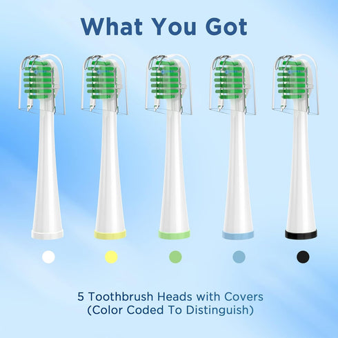 Replacement Toothbrush Heads for Water Pik Sonic Fusion, 5 Count with Covers for SF-01 / SF-02 / SF-03 / SF-04 (White)