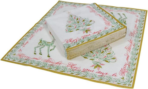 Caspari Christmas Calligraphy Paper Cocktail Napkins, Two Packs of 20