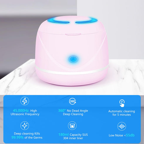 Ultrasonic Retainer Cleaner, Dental Cleaning Pod for Dentures, Mouth Guards, Aligner, Toothbrush Heads, Jewelry, 45kHz