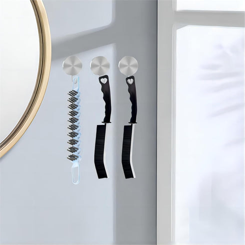 Crevice Cleaning Brush Set, 3 Pcs Hard Bristle Grout and Toilet Brushes for Household Use (Black & Blue)