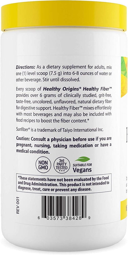 Healthy Origins Healthy Fiber, 225 g, Clear Mixing (Sunfiber) - Fiber Powder Dietary Supplement for Gut Health