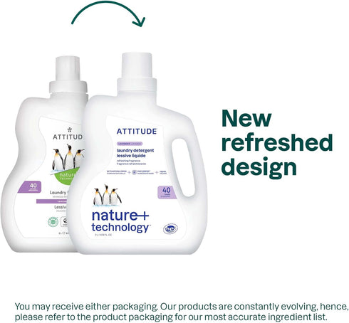 ATTITUDE Liquid Laundry Detergent, EWG Verified, HE Compatible, Vegan, Plant Based, Lavender, 40 Loads, 67.6 Fl Oz
