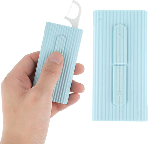 Portable Dental Floss Case, Automatic Floss Pick Organizer with 10 Floss Picks for Teeth Cleaning, Blue
