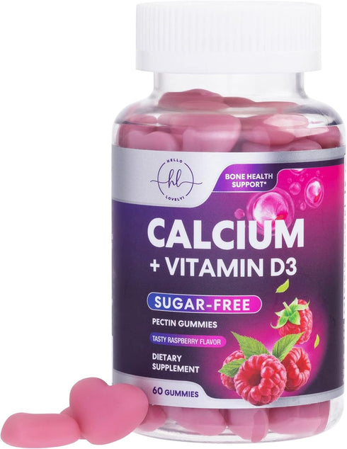 Calcium Supplement + Vitamin D3, Sugar Free Calcium Gummies for Bone & Teeth Support, 60 Gummies