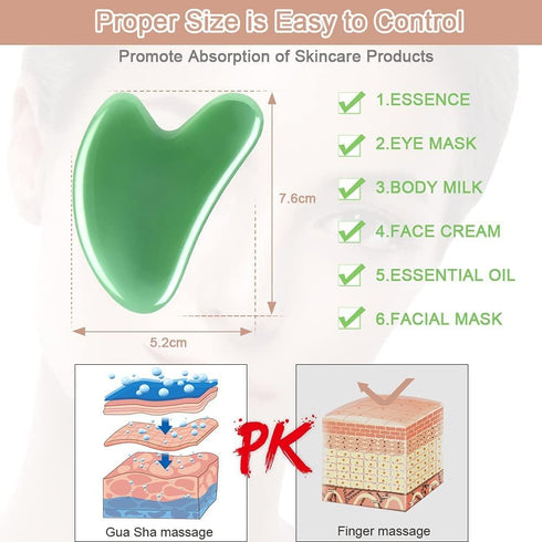 Gua Sha Massager Tool, 2 Pcs Natural Jade Stone Guasha Board, Gua Sha Scrapping Massager Stones for Physical Therapy and SPA Acupuncture Therapy, Guasha Facial Tool for Face, Eye, Neck, Body