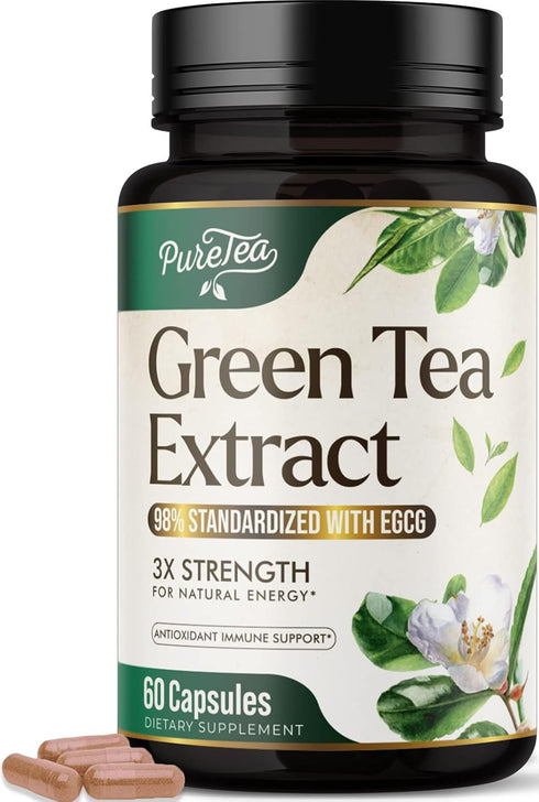 Green Tea Extract Pills 1000mg with EGCG - Heart Support Antioxidants, 98% Standardized Polyphenols - 60 Capsules