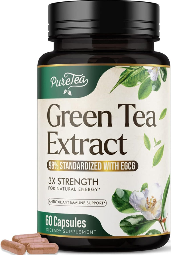 Green Tea Extract Pills 1000mg with EGCG - Heart Support Antioxidants, 98% Standardized Polyphenols - 60 Capsules