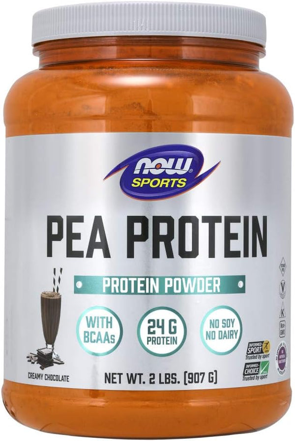 NOW Foods Sports Nutrition Pea Protein, 24g, Creamy Chocolate Powder, 2-Pound, Easily Digested