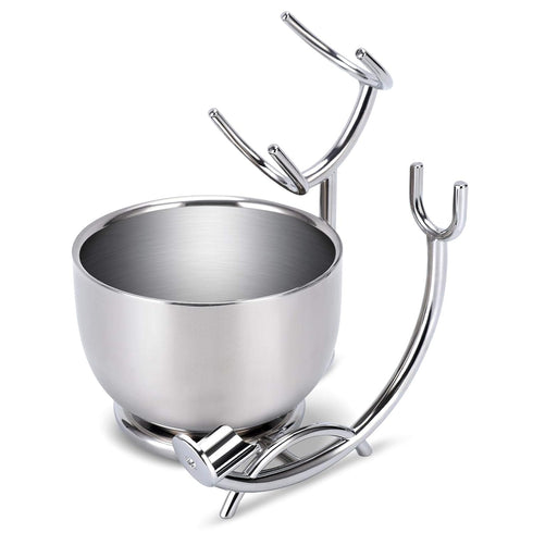 Shaving Stand and Double Stainless Steel Design - Shave Soap Bowl for Thick Lather, Unbreakable