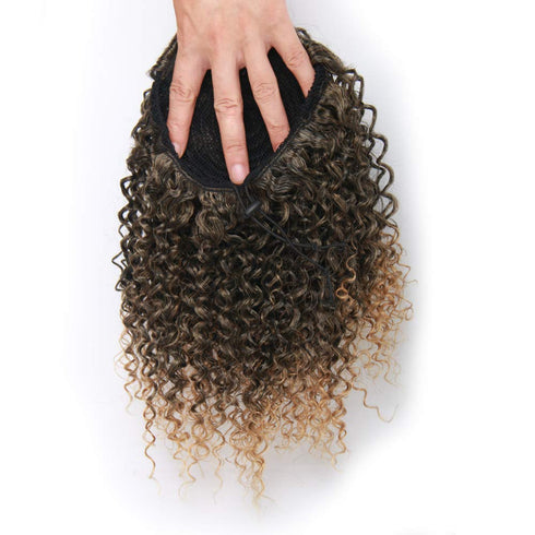 Short Afro Kinky Curly Ponytail Hair Piece - Synthetic Afro Kinky Curly Ponytail Extension for Women (Mix