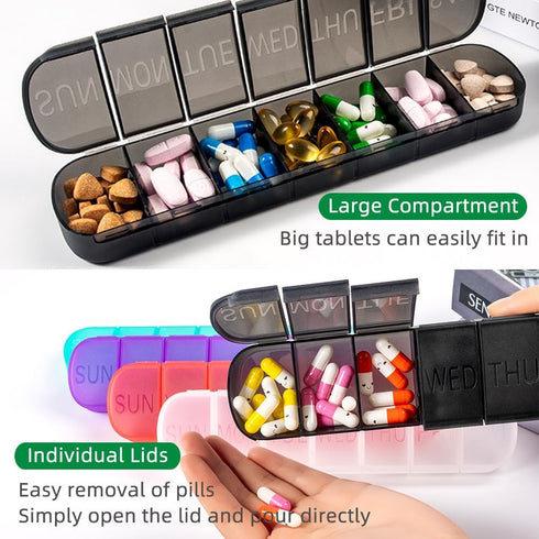 JUNIPLTER 2 1 7 PCS Weekly Pill Organiser Times a Day, Arthritis Friendly Travel Pill Case, BPA-Free Pill Box Day
