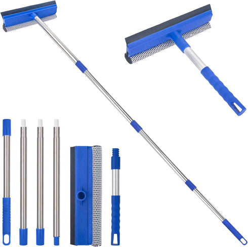 Window Squeegee - 56'' Long Handle Cleaner Tool, 2-in-1 Window Scrubber for Home, Car Windshield, Shower Door