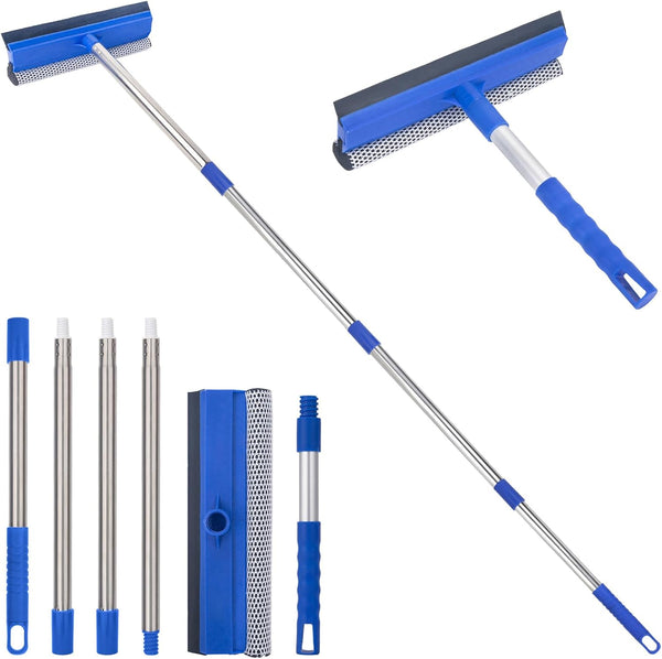 Window Squeegee - 56'' Long Handle Cleaner Tool, 2-in-1 Window Scrubber for Home, Car Windshield, Shower Door