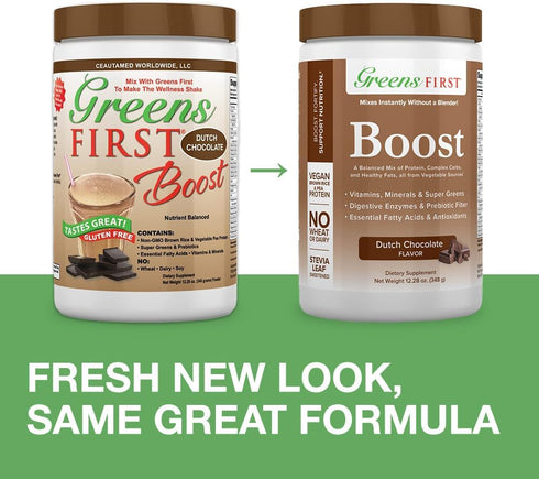 Greens First Boost - Plant-Based Protein & Balanced Nutrition, Superfood Shake Mix, Dairy-Free, Vegan