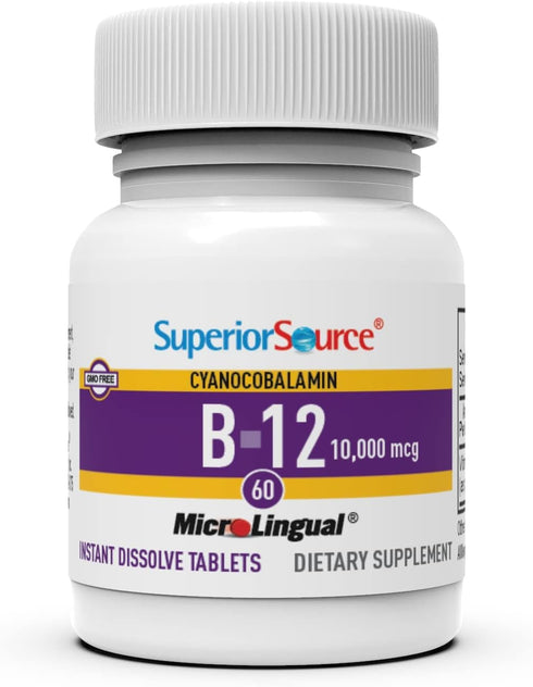 Superior Source No Shot Vitamin B12 10000 mcg, 60 Quick Dissolve MicroLignual Tablets for Energy Support