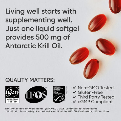 Sports Research Antarctic Krill Oil Omega 3 Mini-Softgels - 500mg with Phospholipids, Choline & Astaxanthin, 120
