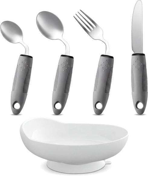 yuyingji Adaptive Utensils Set with Holder Base, Weighted Easy Grip Silverware for Elderly,