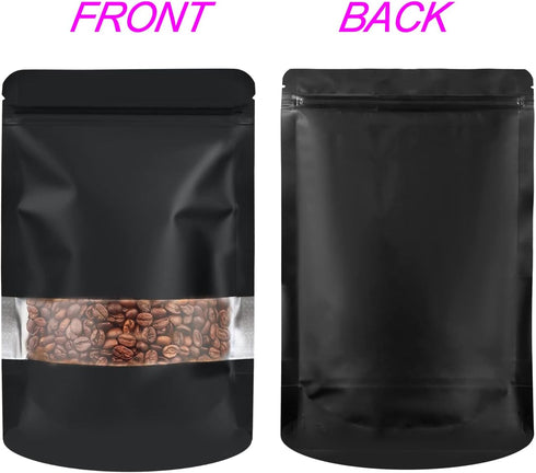 100 Pack Smell Proof Bags, Resealable Mylar Food Storage Bags with Clear Window, Stand Up Self Seal Foil Pouches, Black