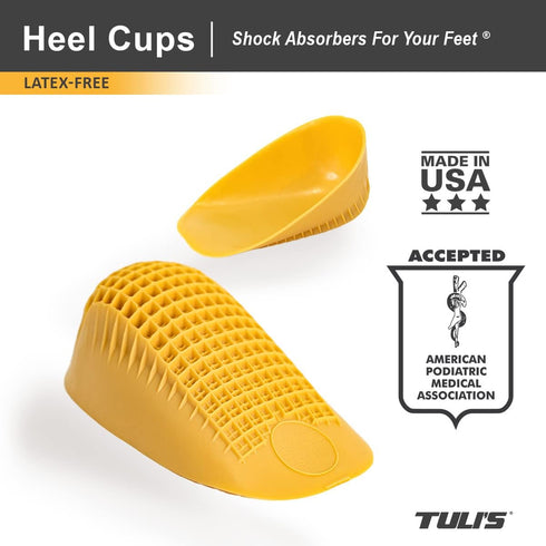 Tuli's Classic Heel Cups, Cushion Insert for Plantar Fasciitis, Shock Absorption, Yellow, 2 Pairs