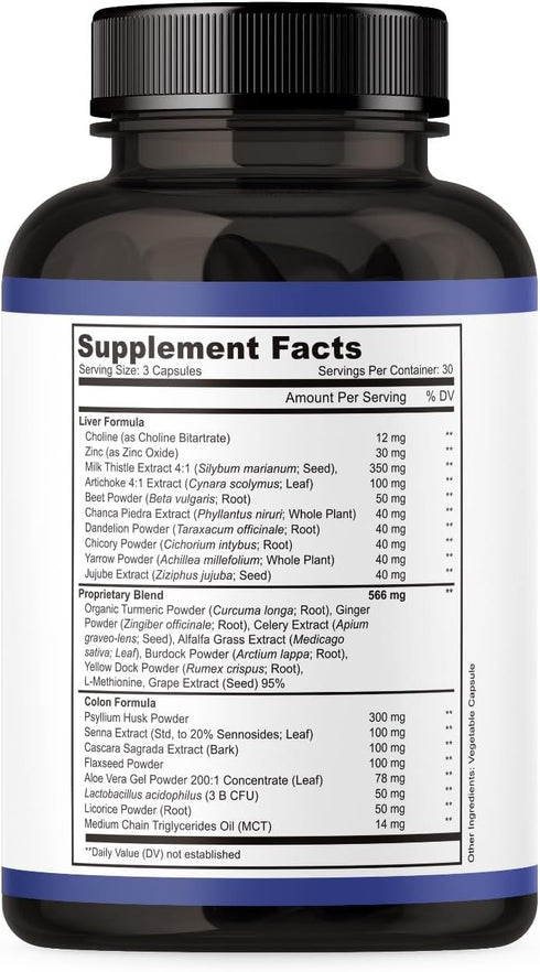Liver Detox & Colon Cleanse - Premium 2X Stronger Cleanse for Liver Repair & Colon Detox - Vegan 90 Capsules for Men &