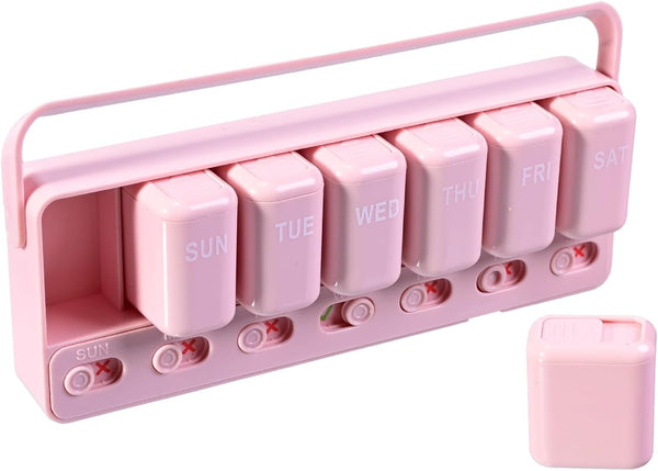 Yunolife 7-Day Daily Pill Organizer, Weekly 1, Time-a-Day Pill Box with Sliding Lid,