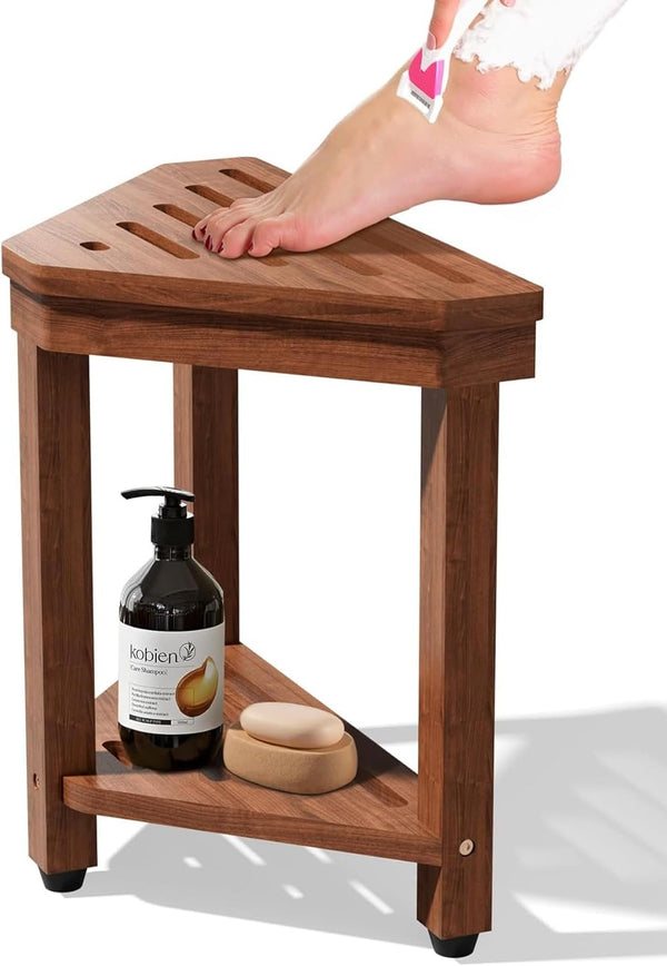 MISSEND Shower Foot Rest 15 in, Acacia Shower Stool for Shaving Legs,Corner Bath