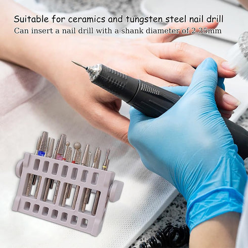 KOOBOOK 2Pcs 16 Holes Acrylic Nail Art Drill Bit Holder, Exhibition Stand Organizer (Gray)