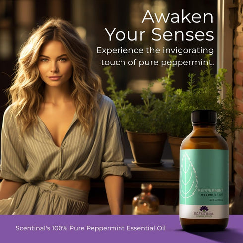 Scentinal Premium Essential Oil - 100% Pure Peppermint Oil, Natural & Undiluted - Extra Large 4oz Bottle (120ml) with Eyedropper - Refreshing Aromatherapy Experience (Peppermint, 4 oz / 120ml)