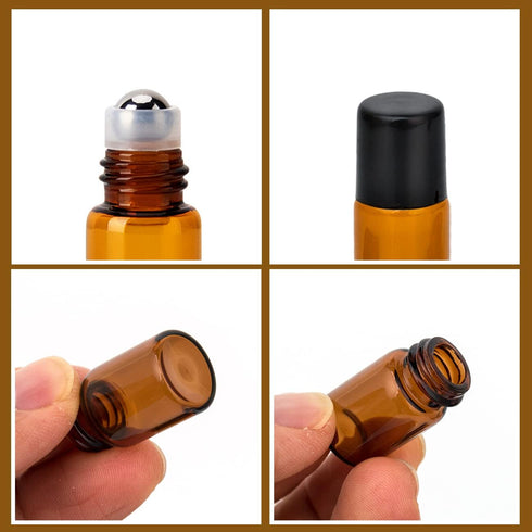 ZEJIA 2ML Essential Oil Roller Bottles, 24 Pack Amber Mini Glass Roll on Bottles with Stainless Steel Roller Balls