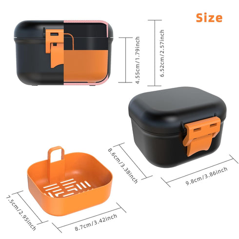 ARGOMAX Leak Proof Denture Bath Cup, Portable Soaking Box with Strainer for Dentures and Braces (Black + Orange)