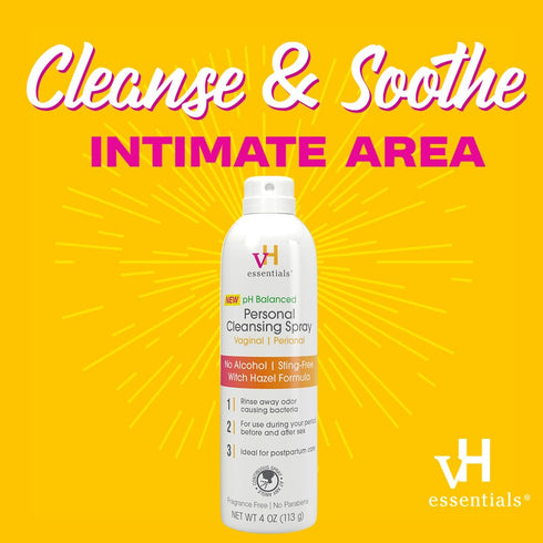vH essentials Personal Cleansing Spray, pH Balancing Lactic Acid Formula for Easy External Intimate Cleansing