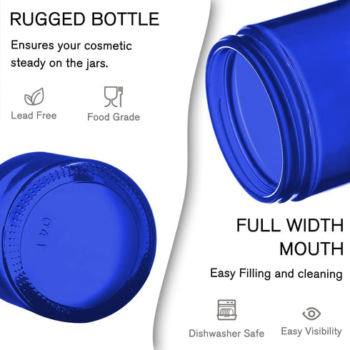 Small Glass Containers with Lids, Tecohouse 4 oz Glass Jars with Black Lids & Inner Liners,Blue and Amber Mini Travel Toiletries Container for Slime, Makeup, Cream, Lotion, Cosmetic - 2 Pack