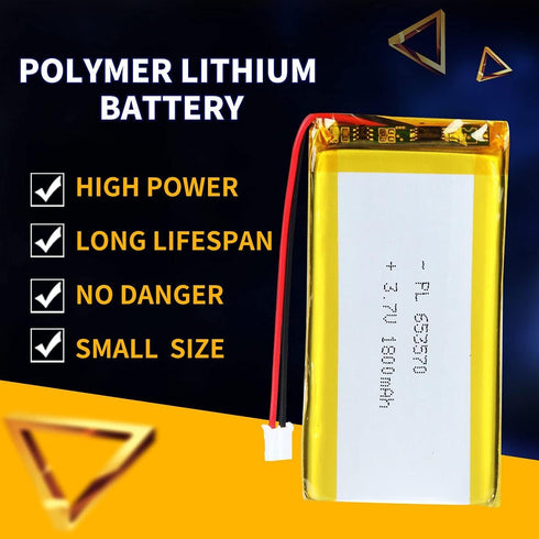 3.7V 1800mAh 653570 Lipo Battery Rechargeable Lithium Polymer Pack with JST Connector