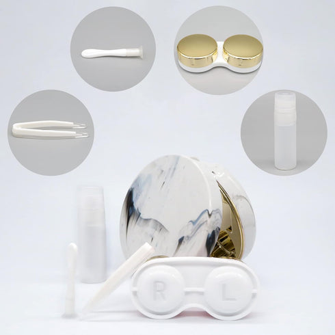 Contact Lens Case, Portable Cute Eye Contacts Colored Lenses Applicator Remover Tool Kit with Mirror Solution Bottle for Travel Daily Outdoor (Gold)