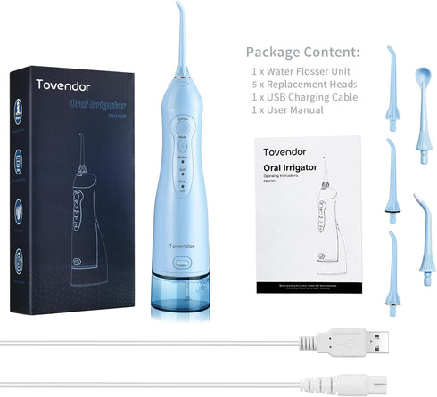 IPX7 300ML 5 TOVENDOR Electric Water Flosser, Cordless Rechargeable Dental Oral Irrigator Waterproof Travel Water Teeth