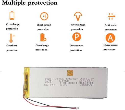 Liter energy battery 3.7V 3543114 2300mAh Pack 1.25mm Lithium Polymer ion Battery Rechargeable Polymer Battery with JST
