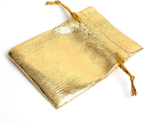 Wudygirl 100 PCS Drawstring Satin Bags Mixed Gold Silver, 3.54X4.72 inches for Jewelry Wedding Party