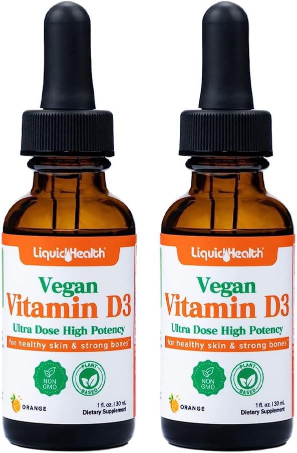 LIQUIDHEALTH Liquid Vitamin D3 5000 IU, Ultra Concentrated Drops for Adults & Kids, Vegan, Immune Support - 2 Pack