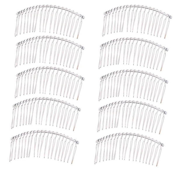 LOVEF 10 Pcs 20 Teeth Silver Fancy DIY Metal Wire Hair Comb Clips for Bridal, Crafts, 3in