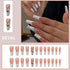 Press on Nails Coffin French Long Fake Nails, Acrylic Full Cover V False Nails for Women and Girls (Long 5)