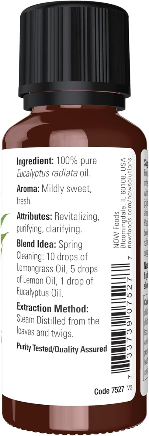 NOW Essential Oils Eucalyptus Radiata Oil, 1-Ounce, 100% Pure, Vegan, Aromatherapy Scent