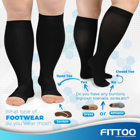 FITTOO Plus Size Compression Socks for Men & Women, 20-30mmHg Graduated Compression for Shin Splint, Varicose Vein &