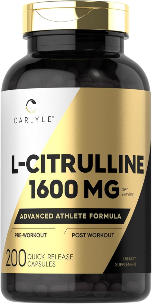 Carlyle L Citrulline Capsules 1600mg, 200 Count, Advanced Athlete Formula, Non-GMO